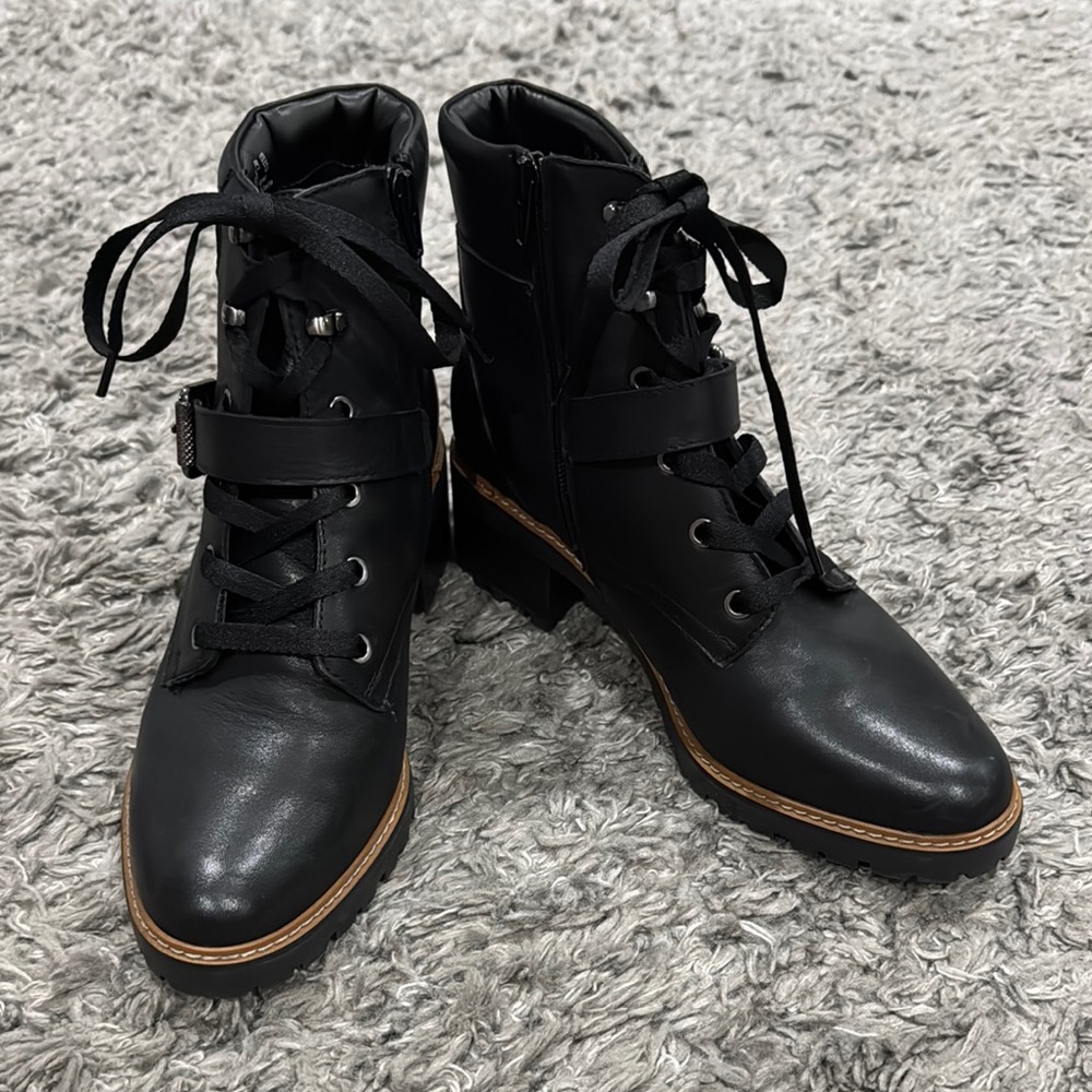 Naturalizer Black Combat Moto Boots with Lace-Up Design